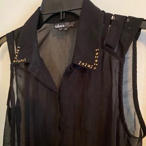 Takara sheer black studded collar tank